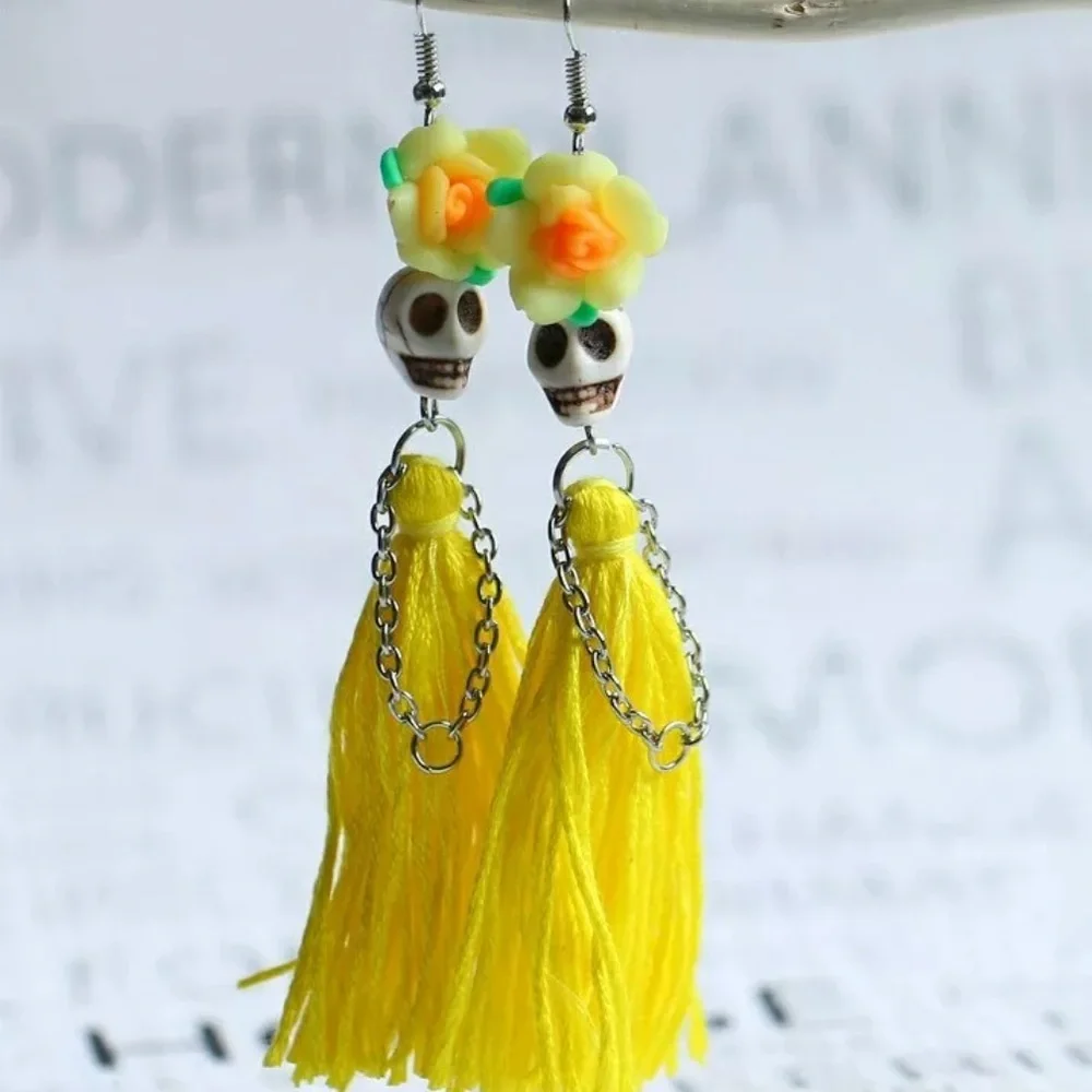 New White Skull Dangle Earrings